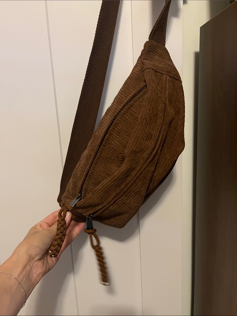 Source Unknown Brown Corduroy Sling Bag